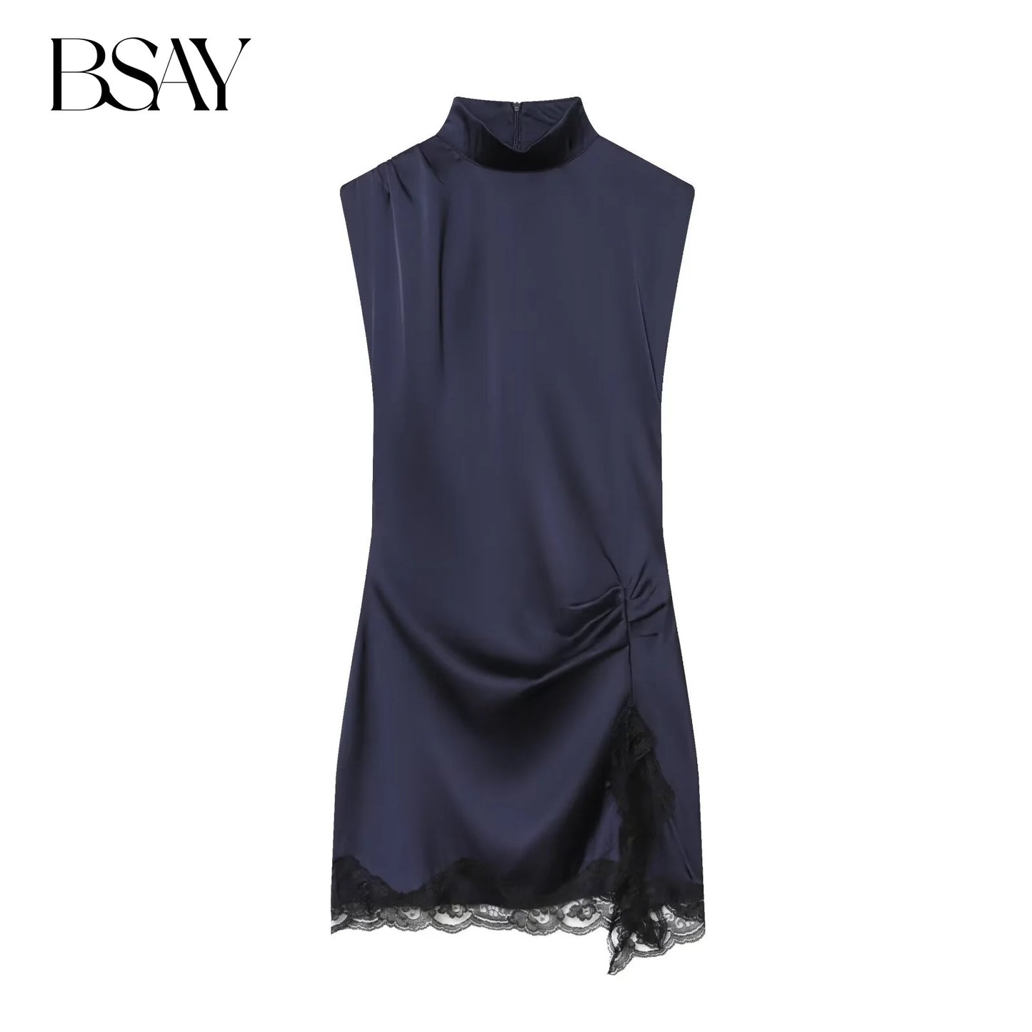 satin lace patchwork slit sexy dresses