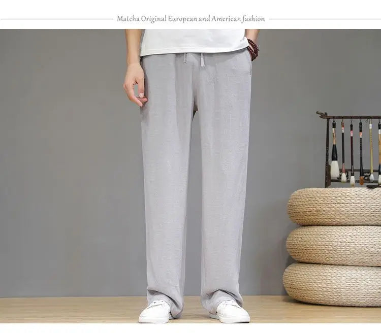 Linen Pants with Straight Cut, Elastic Waist