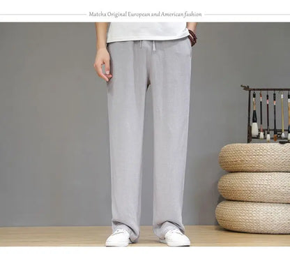 Linen Pants with Straight Cut, Elastic Waist