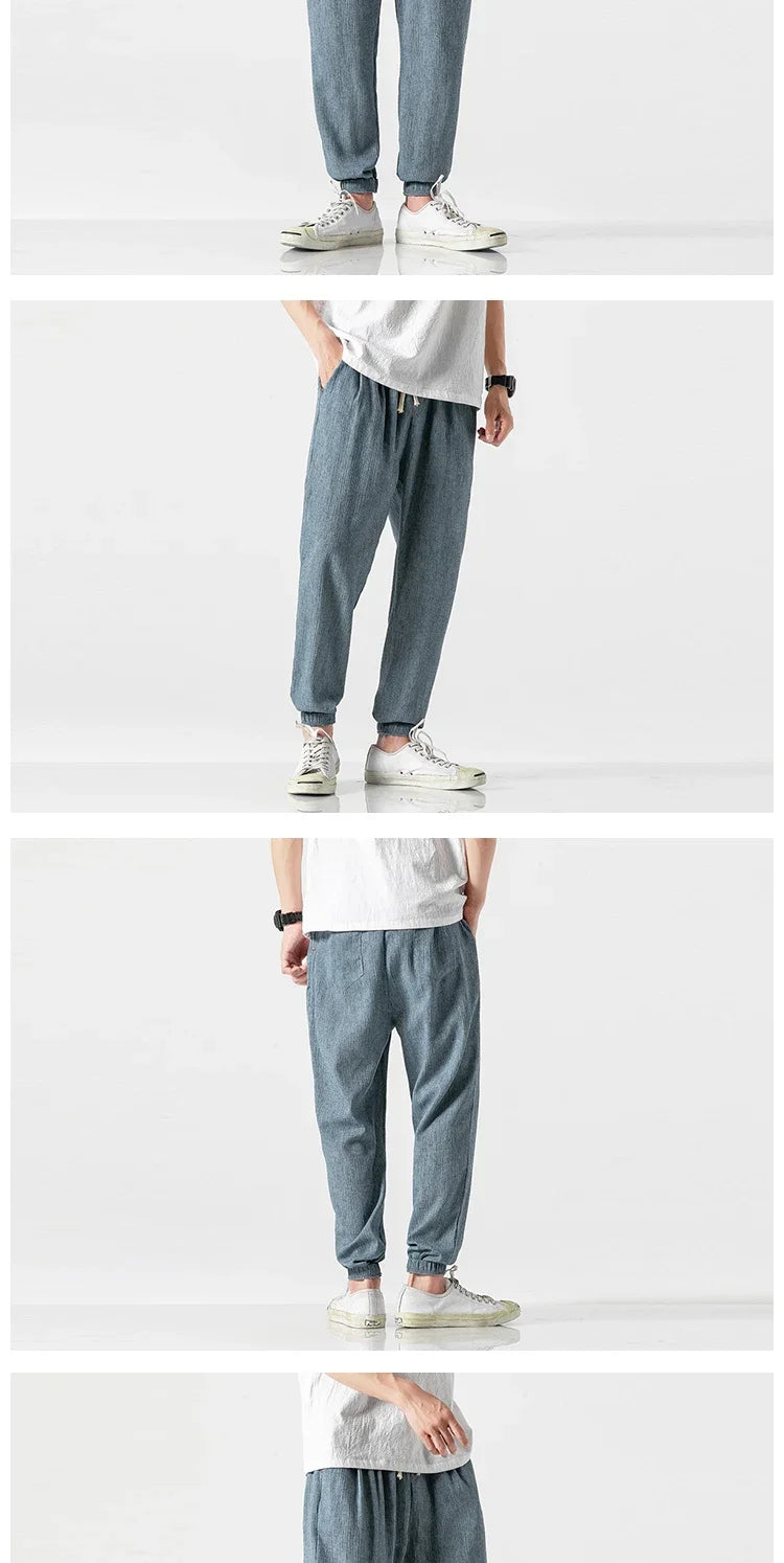 Pantalones Harem informales de lino y algodón