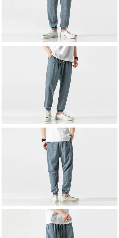 Pantalones Harem informales de lino y algodón