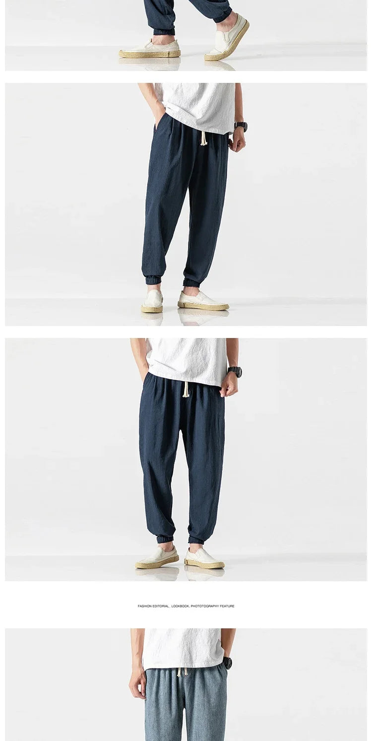 Pantalones Harem informales de lino y algodón