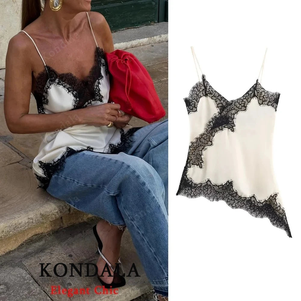 Women's tops lace trim ruffle asymmetrical hem