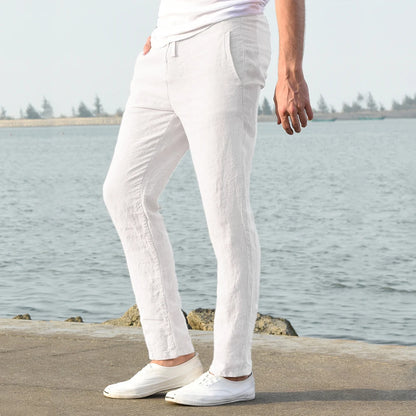 Solid color linen and cotton trousers