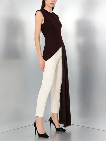 elegant high-waisted sleeveless round neck blouse