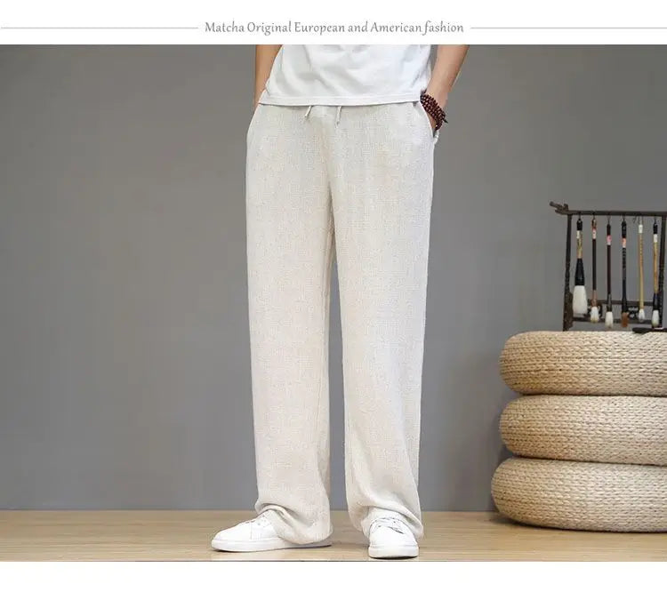 Linen Pants with Straight Cut, Elastic Waist
