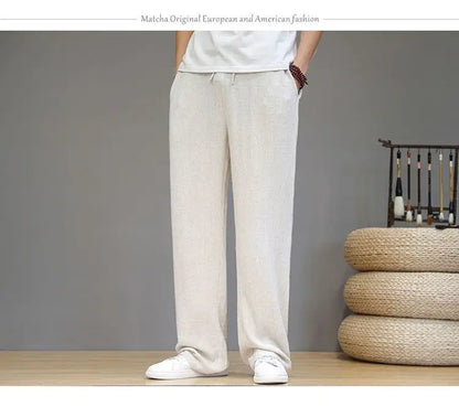 Linen Pants with Straight Cut, Elastic Waist