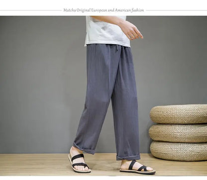 Linen Pants with Straight Cut, Elastic Waist