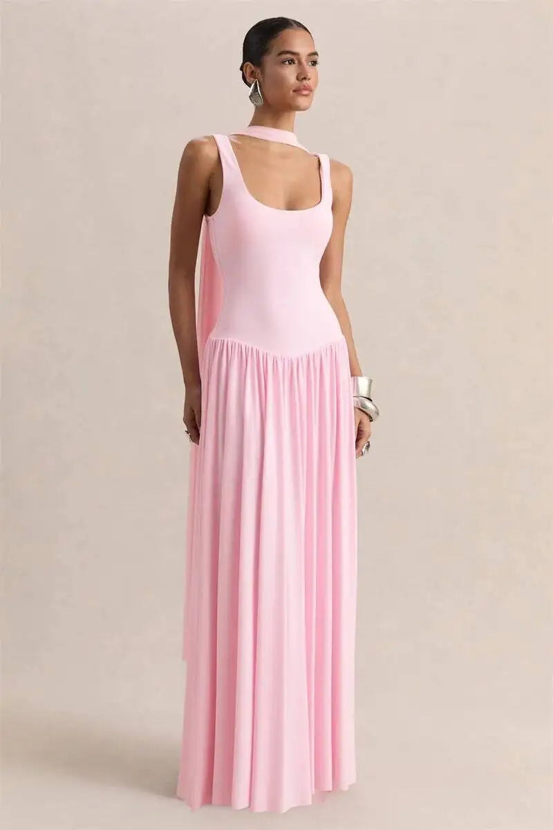Sexy U-Neck Backless Shawl Long Dress
