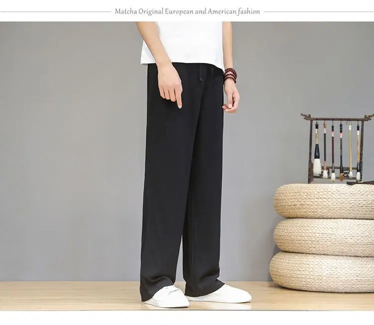 Linen Pants with Straight Cut, Elastic Waist