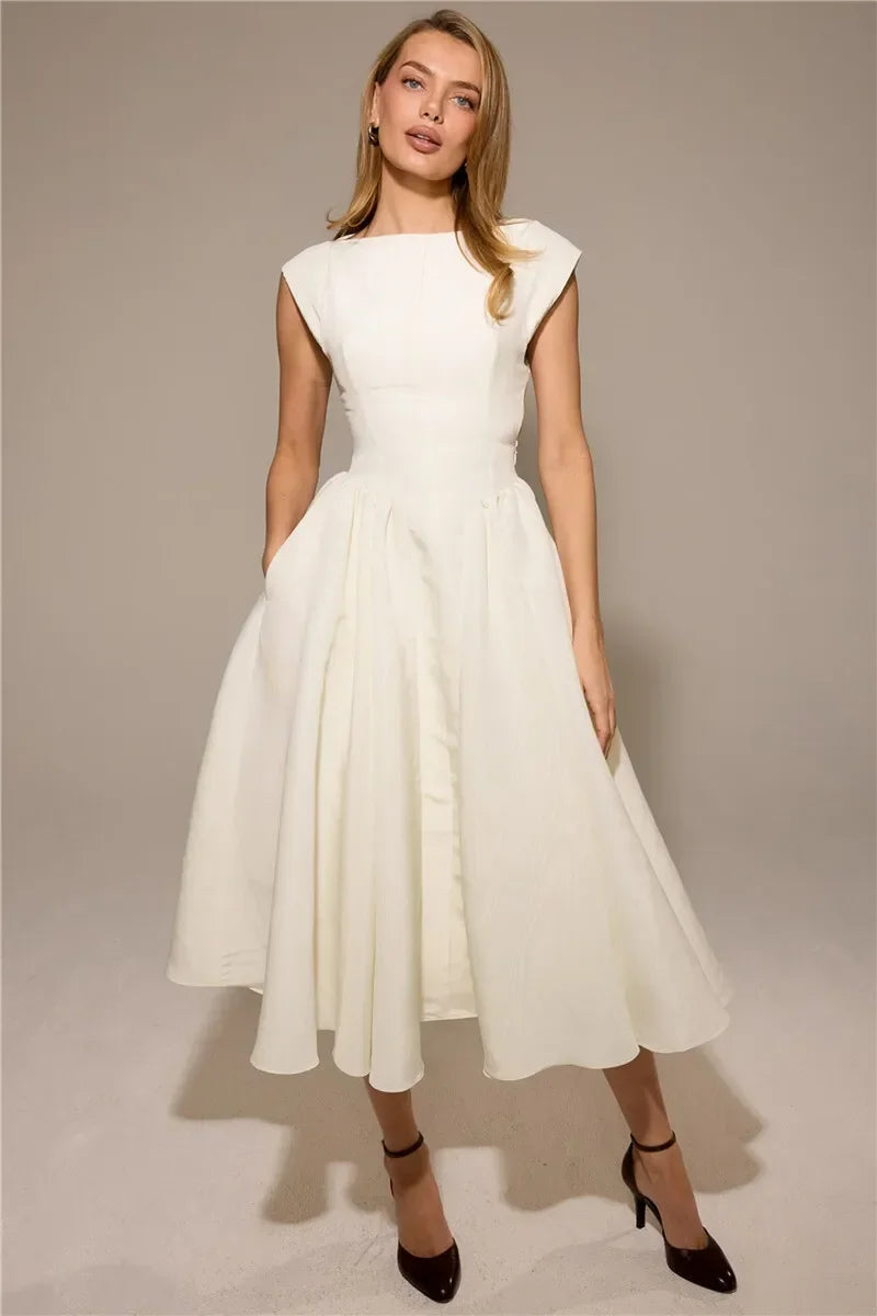 Elegant Dress with Cape Sleeve and Open Back