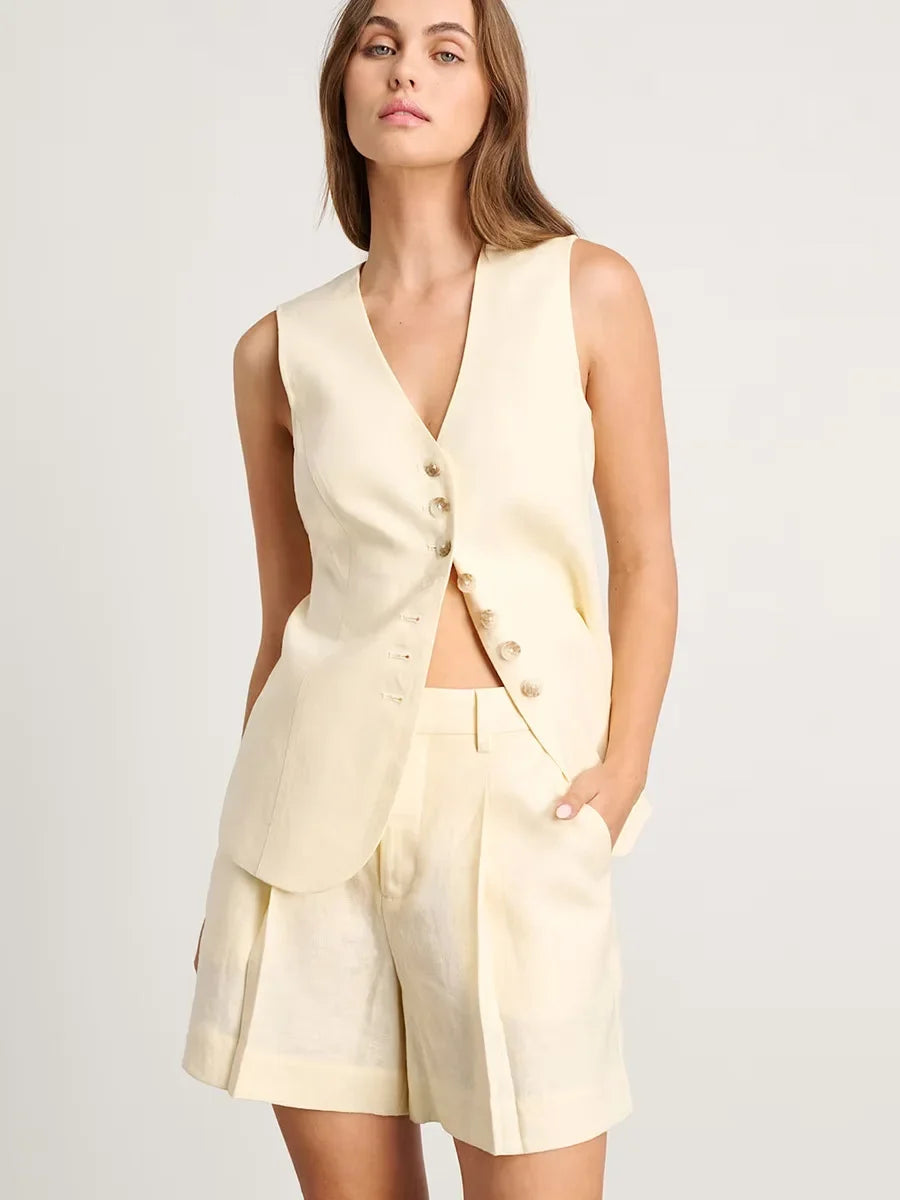 Smart casual linen shorts and waistcoat set
