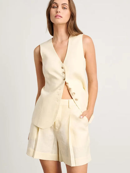 Smart casual linen shorts and waistcoat set