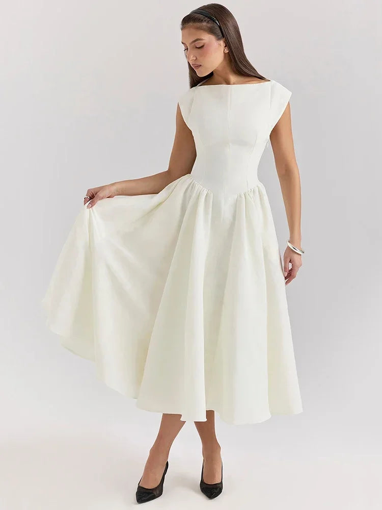 Elegant Dress with Cape Sleeve and Open Back