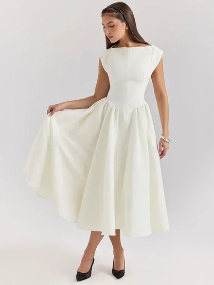 Elegant Dress with Cape Sleeve and Open Back