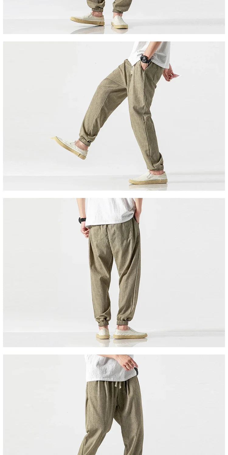 Pantalones Harem informales de lino y algodón