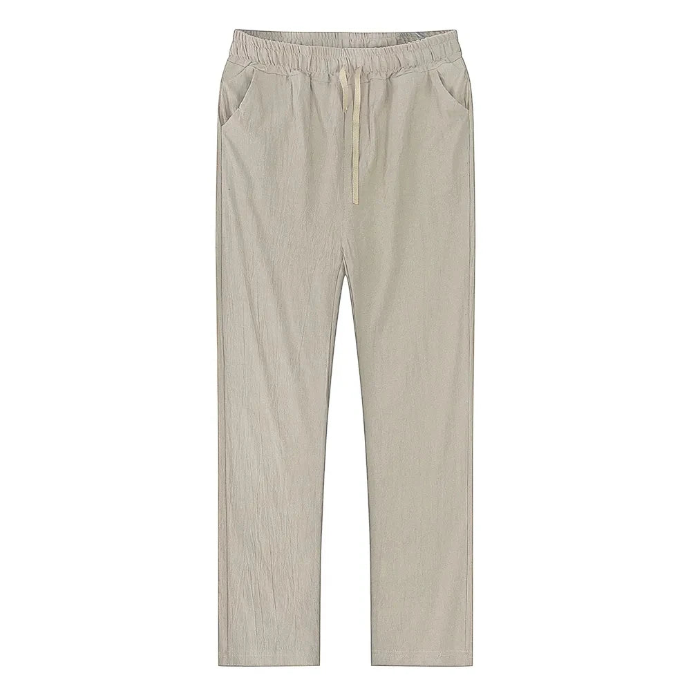 Solid color linen and cotton trousers