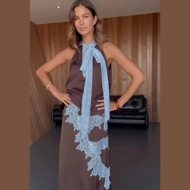 Patchwork lace long skirt suit