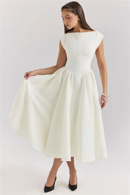 Elegant Dress with Cape Sleeve and Open Back