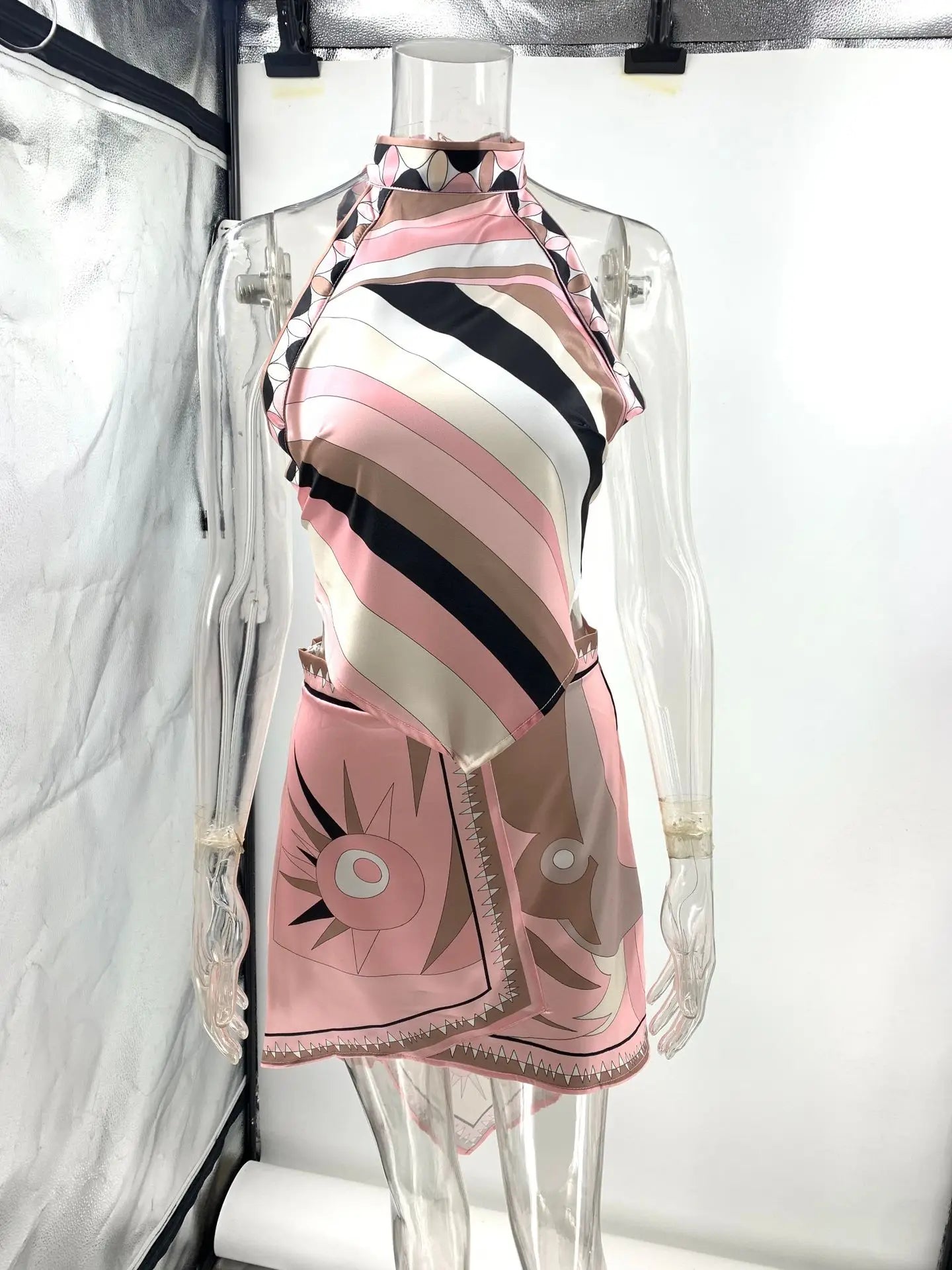 Halter Printed Miniskirt Sets Sexy Sleeveless Top