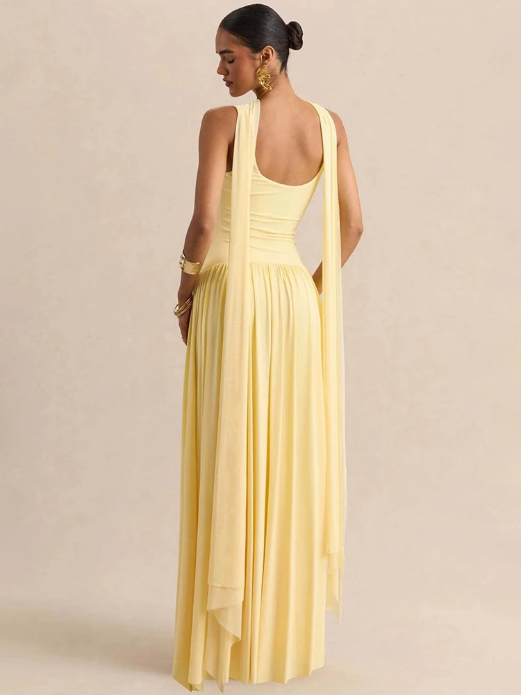 Sexy U-Neck Backless Shawl Long Dress