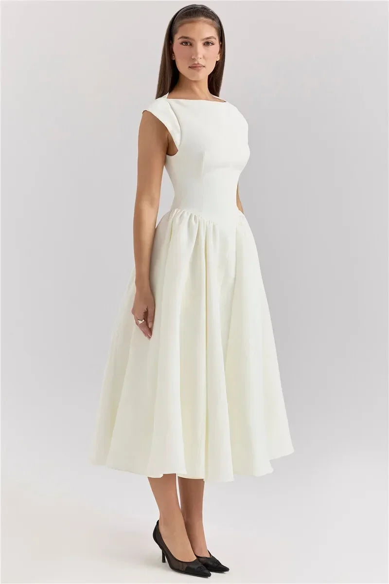 Elegant Dress with Cape Sleeve and Open Back