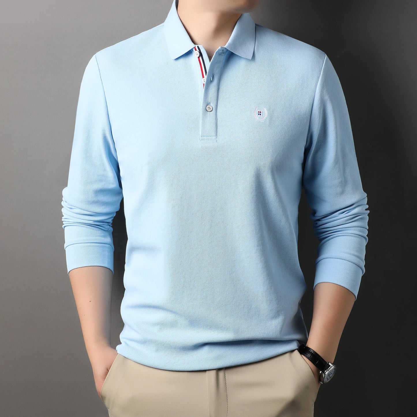 Polo de manga larga de algodón de seda