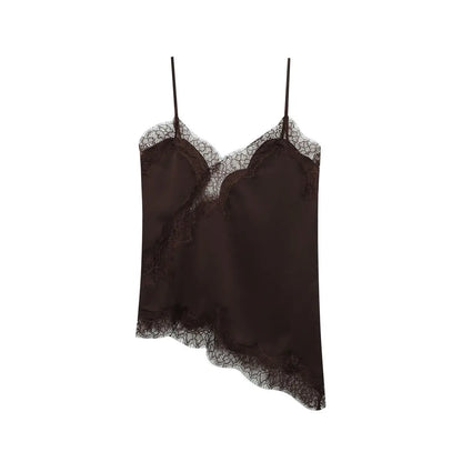 Women's tops lace trim ruffle asymmetrical hem