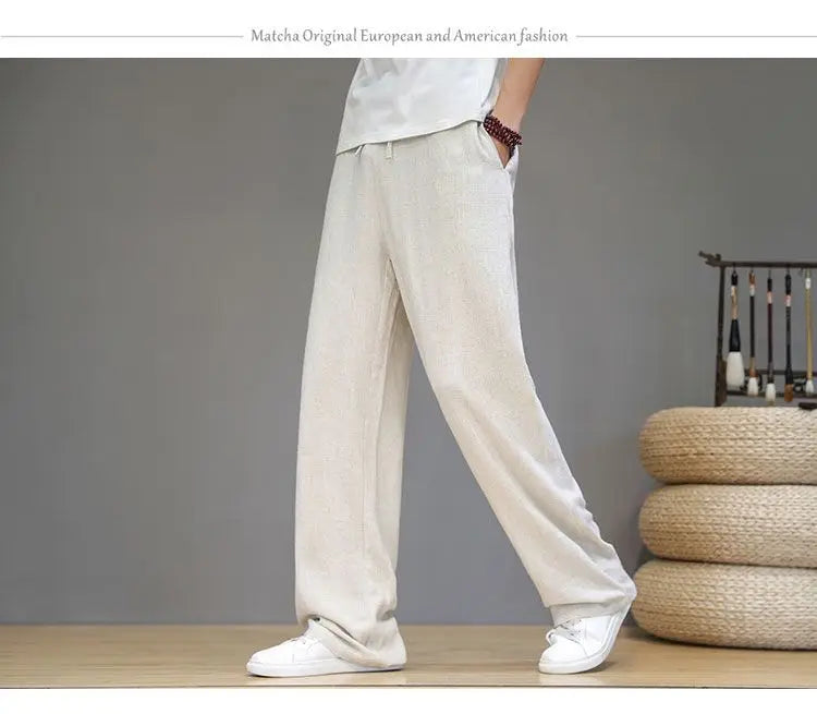 Linen Pants with Straight Cut, Elastic Waist