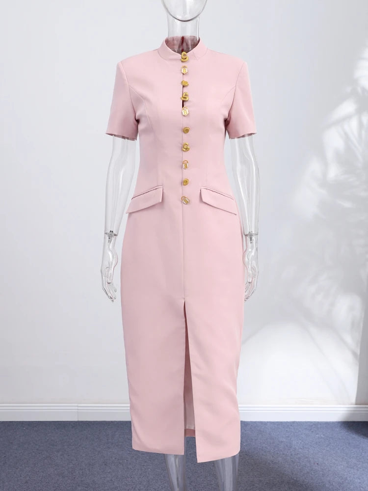 Vestido Midi Ajustado de Cuello Alto