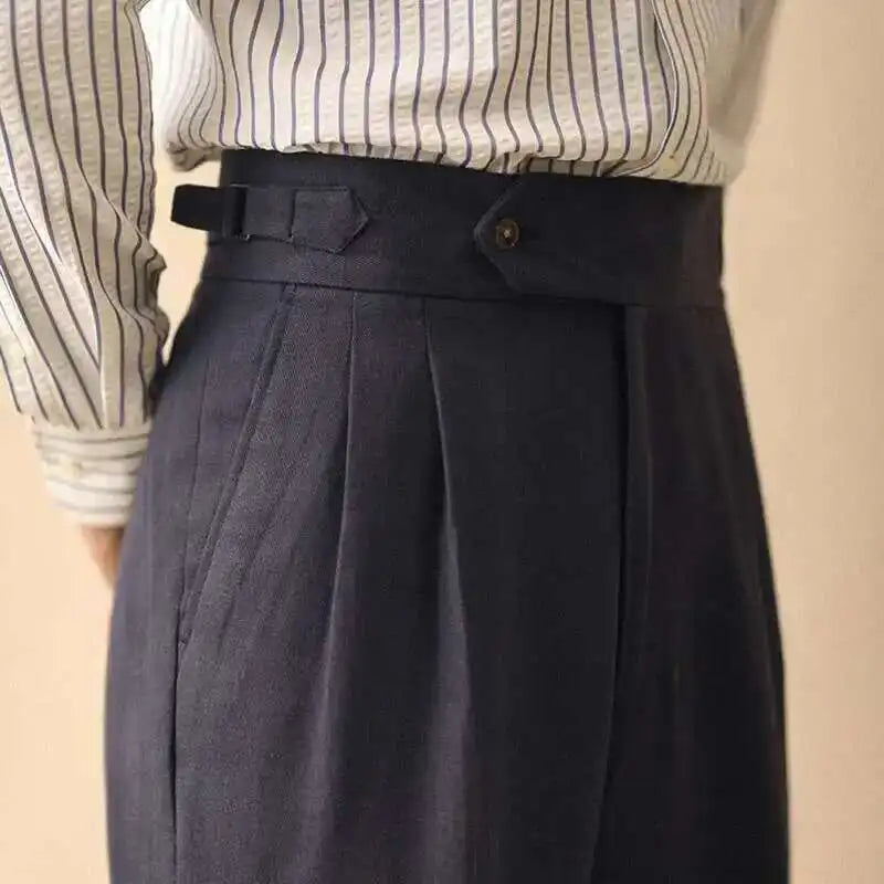 Pantalón de negocios con hebilla de París, drapeado