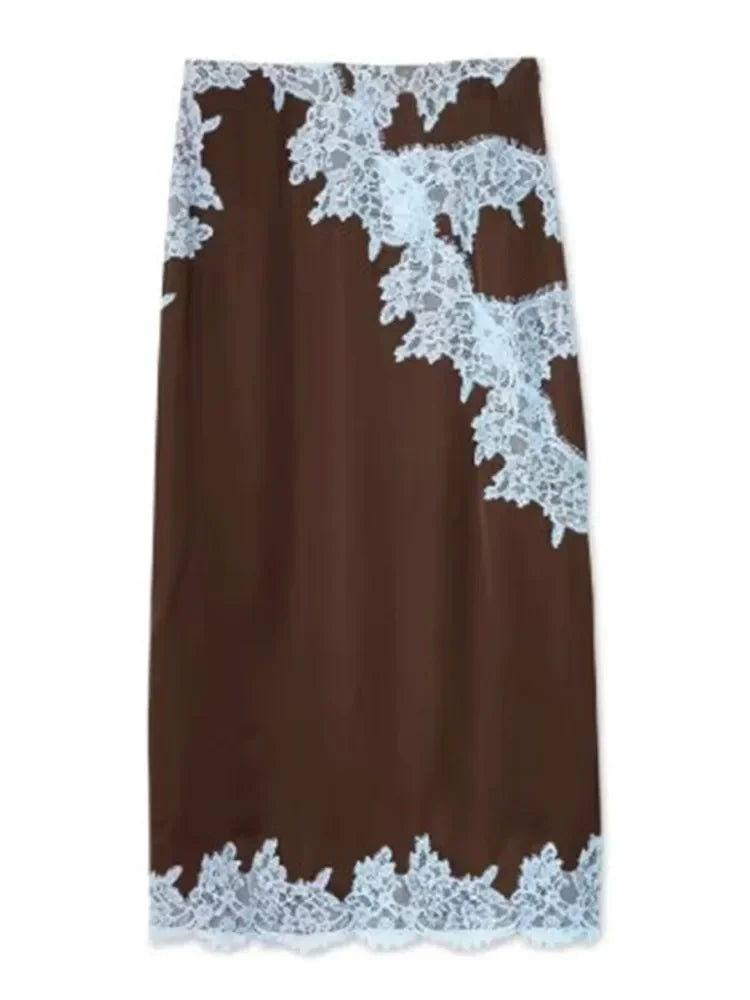 Patchwork lace long skirt suit