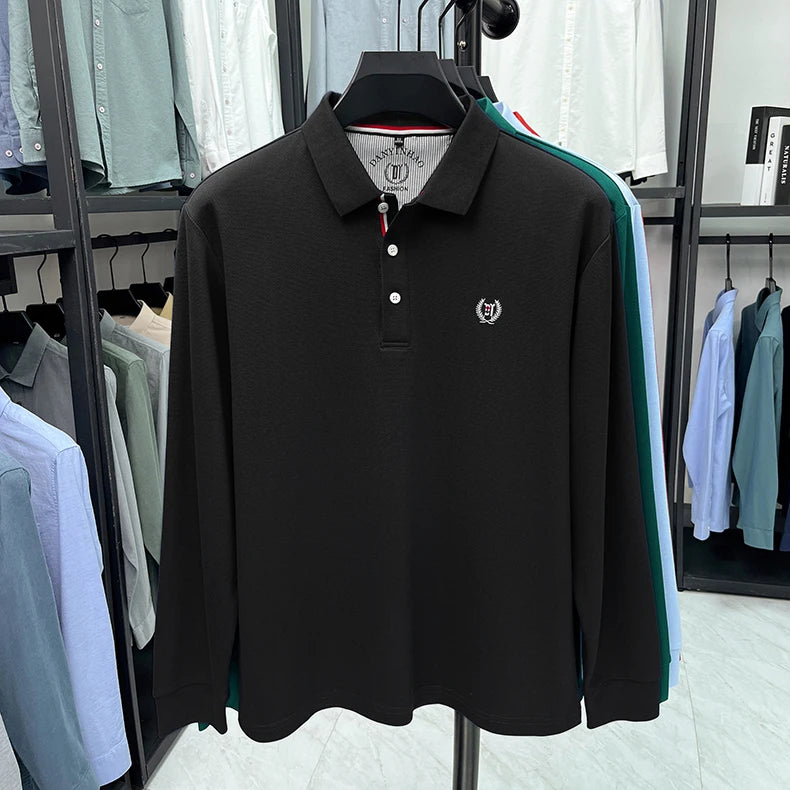 Polo de manga larga de algodón de seda