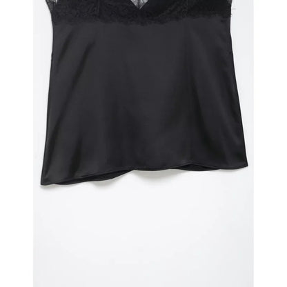 Sexy Satin Cami Top with Lace Trim