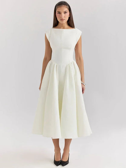 Elegant Dress with Cape Sleeve and Open Back