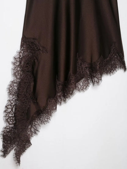 spliced satin lace sheer dress