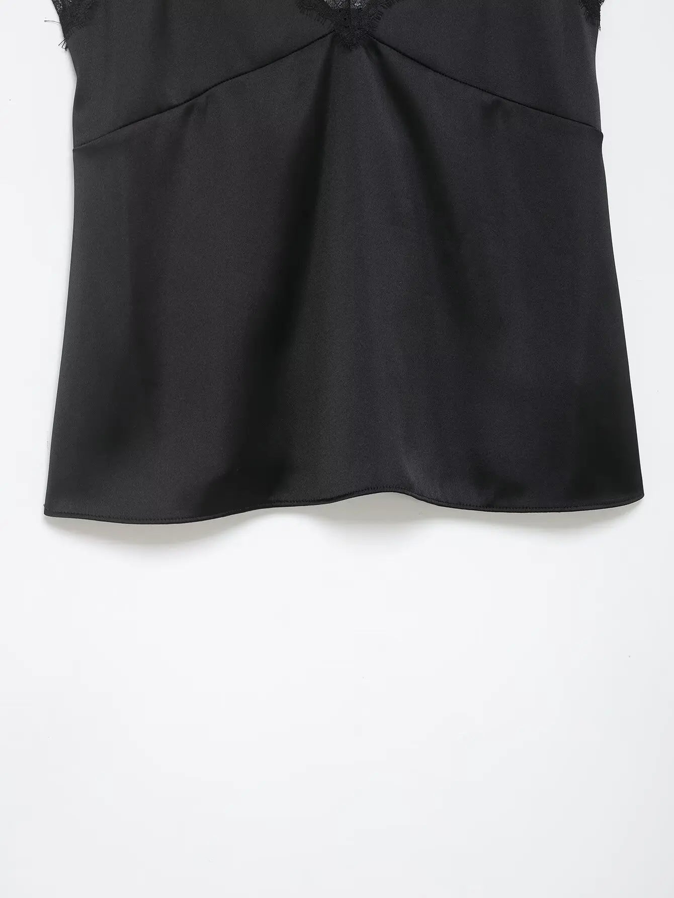 Sexy Satin Cami Top with Lace Trim