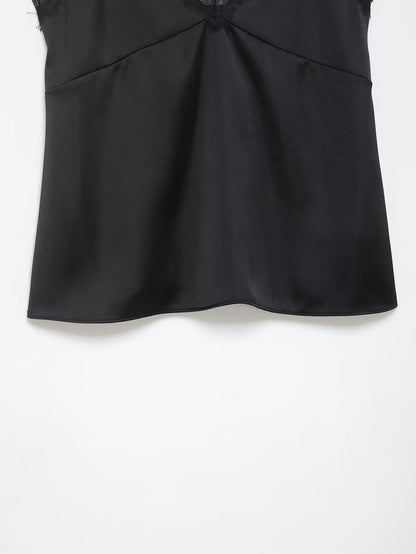 Sexy Satin Cami Top with Lace Trim