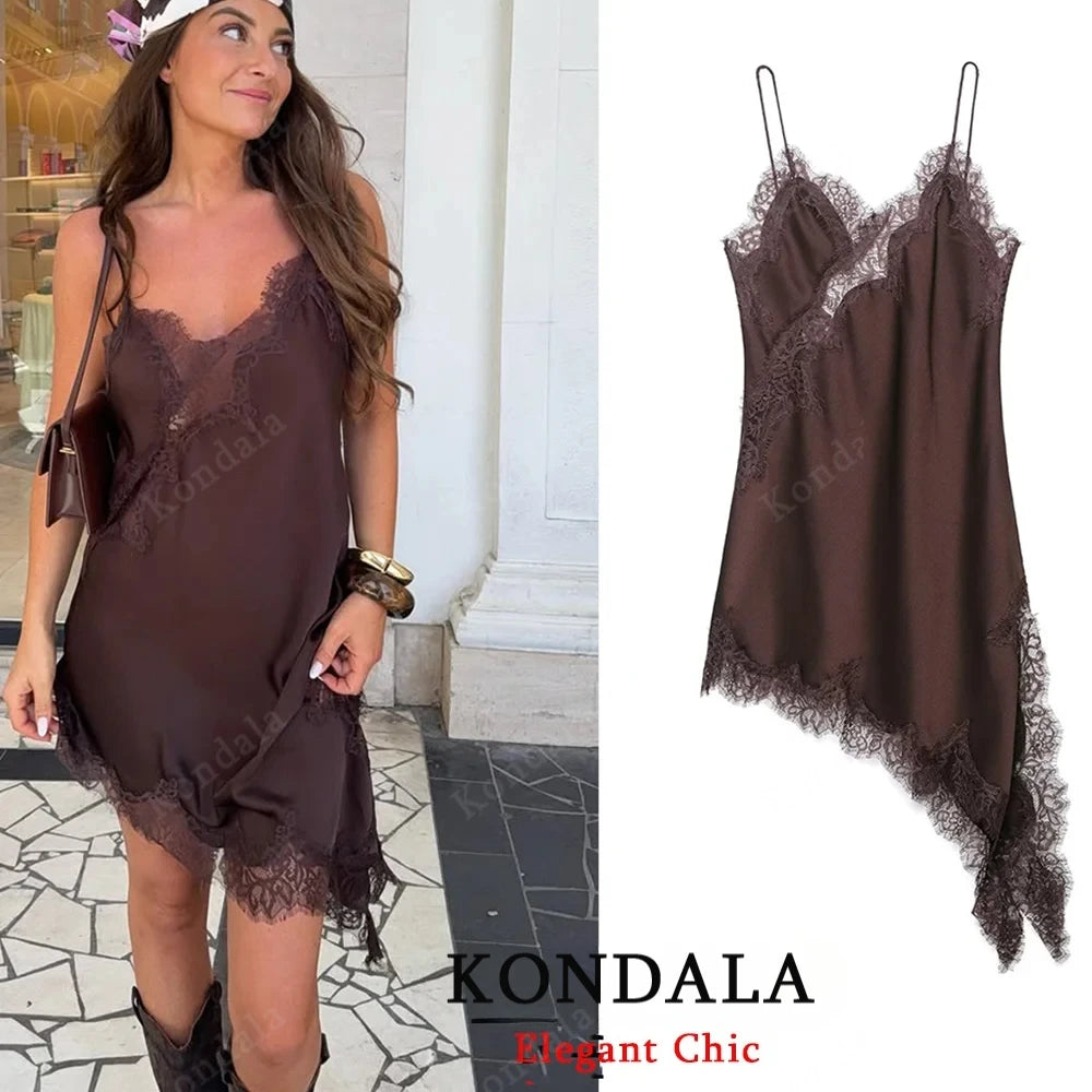 Women's tops lace trim ruffle asymmetrical hem