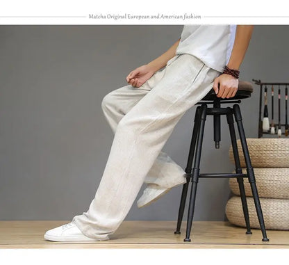 Linen Pants with Straight Cut, Elastic Waist