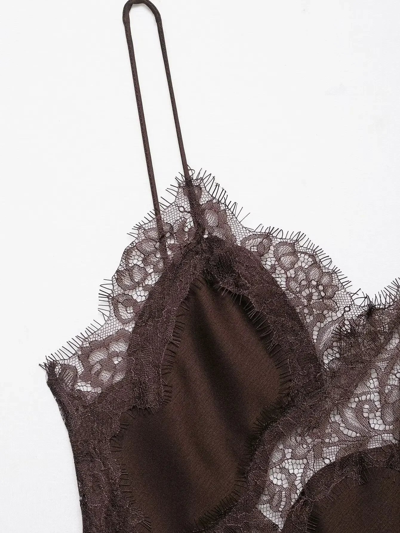 spliced satin lace sheer dress