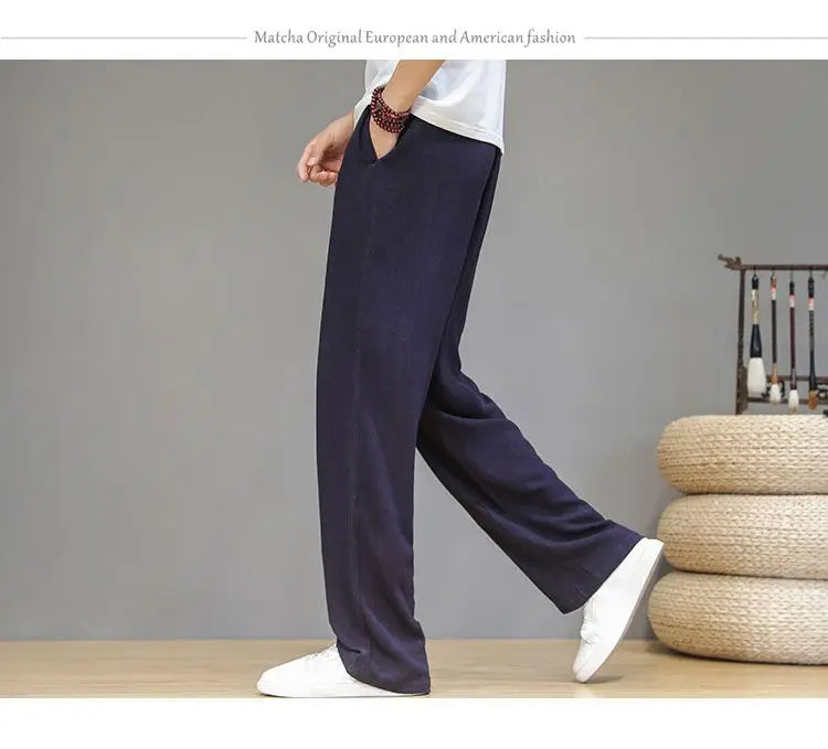 Linen Pants with Straight Cut, Elastic Waist