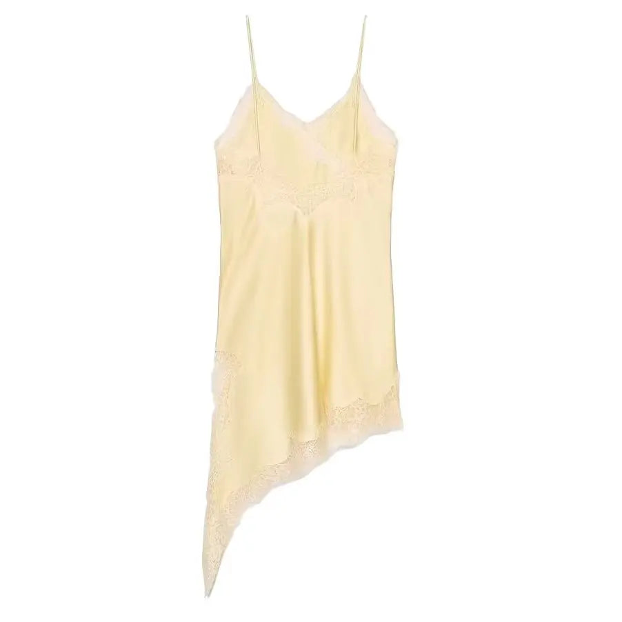 spliced satin lace sheer dress