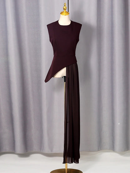 elegant high-waisted sleeveless round neck blouse
