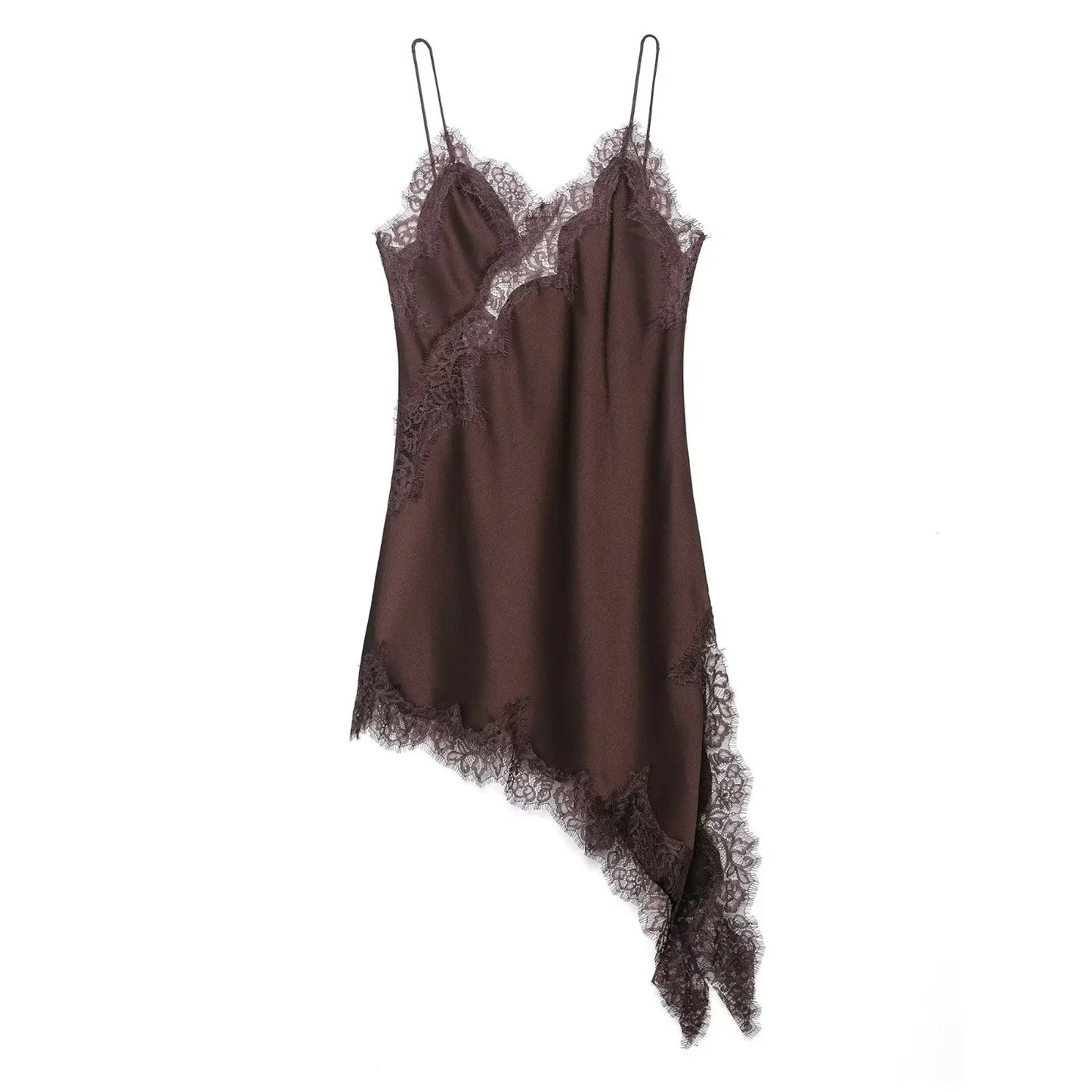spliced satin lace sheer dress