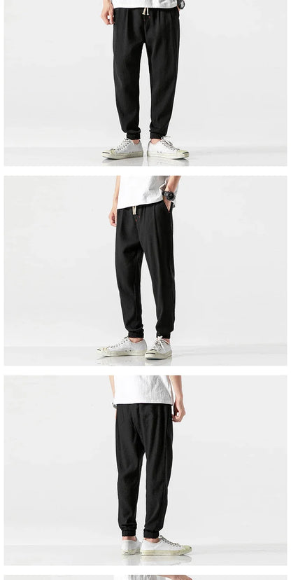 Pantalones Harem informales de lino y algodón