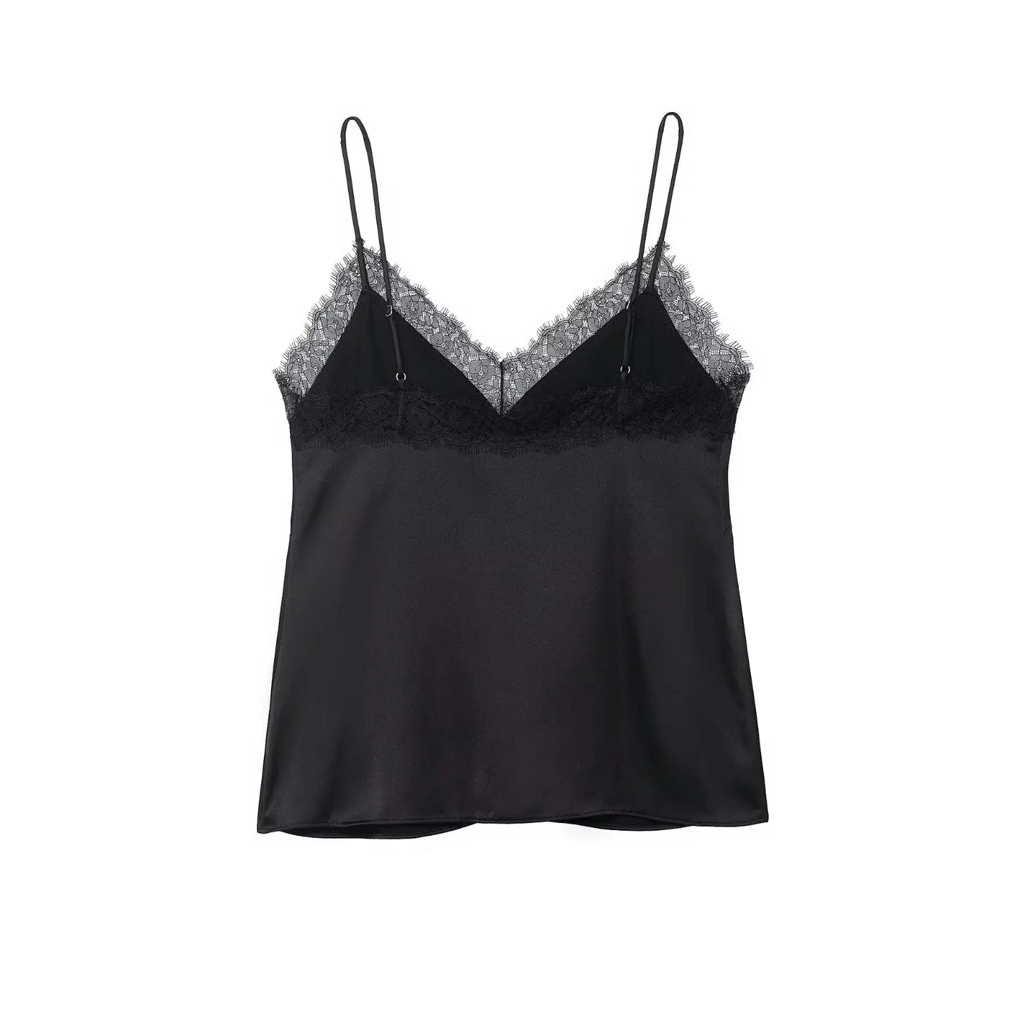 Sexy Satin Cami Top with Lace Trim