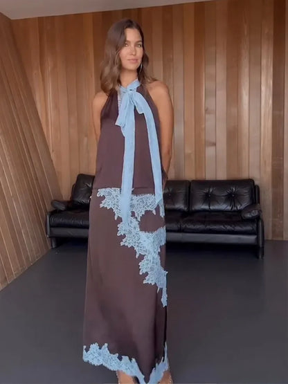 Patchwork lace long skirt suit