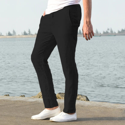 Solid color linen and cotton trousers