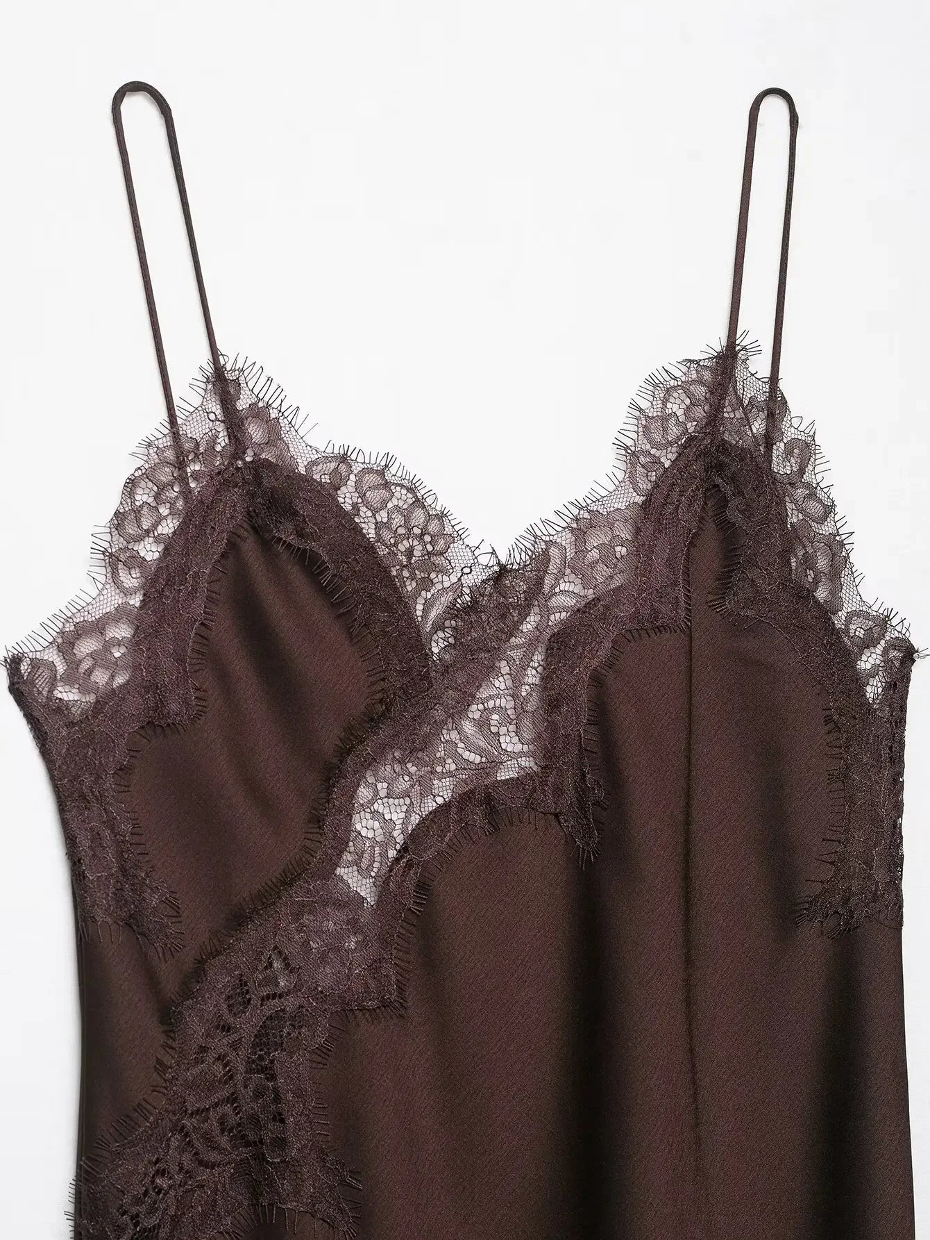 spliced satin lace sheer dress